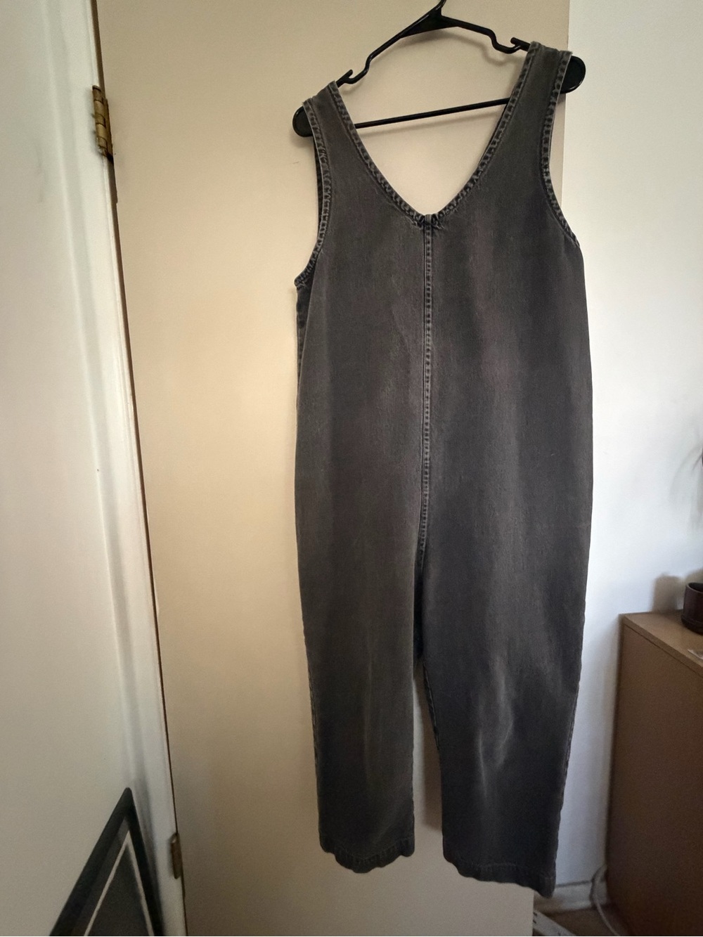Sleeveless V-Neck Black Denim Jumpsuit